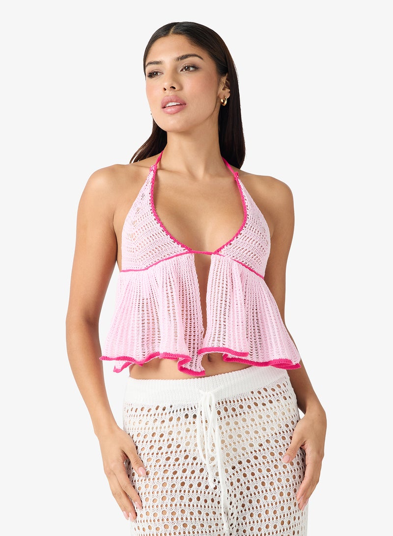 Ginger Halter Neck Crochet Beach Top - Image 1
